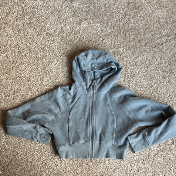 lululemon athletica Tops - Lululemon Scuba Cropped Full Zip Light Blue Gray M/L
